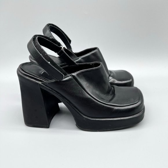 Vintage Shoes - 90's Man Made Square Toe Chucky Platform  Sling Back Shoes